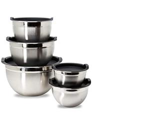 Nobel Mixing Bowl Set of 5, Stainless Steel Nesting Bowls for Meal Preparation Kitchen Baking, Heavy Duty & Dishwasher Safe, Space-Saving Storage Metal Bowl, Air Tight Black lids