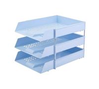 Nobel Plastics Filing Storage Letter Trays with Metal Risers - Desk Tidy Document Paper Filing In & Out - Ideal for School, Home And Offices (Pastel Blue, 3 Trays + 8 Risers)