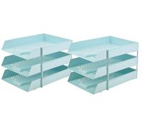 Nobel Plastics Filing Storage Letter Trays with Metal Risers - Desk Tidy Document Paper Filing In & Out - Ideal for School, Home And Offices (Pastel Green, 6 Trays + 16 Risers)