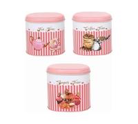 Nobel Retro Set of 3 Stainless Steel PINK Tea Coffee Sugar Jar Canisters Kitchen Container Tins Storage Organiser Set Air Tight Morden Design (PINK - OVAL)