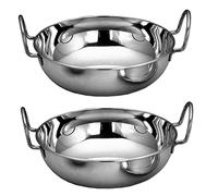Nobel Set of 2 Stainless Steel - Food Table Deep Serving Bowls with Handle Balti Karahi,Kadai, Ideal for Curry, Rice, Parties (21 cm Diameter.)