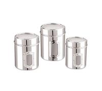 Nobel Set of 3 Stainless Steel Multipurpose Storage Canisters With Side Inside View,Ideal for Storing Tea, Coffee, Sugar, Dried Food,Spices, Biscuits. (Size 9.4 cm Dia. 12.5 cm.HT.