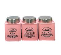 Nobel Set of 3 Tea Coffee Sugar Canisters - Vintage Home (Pink)