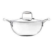 Nobel Stainless Steel Tri-Ply Deep Wok, Kadai with Lid, Induction Friendly Cooking Pan (28 cm - 4.8 Litre)