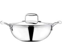 NOBEL Stainless Steel Tri Ply Extra DEEP Kadai ,Wok, Saucepan ,Food Serving Dish with Stainless Steel Lid Platinum Induction Friendly (3.3 Litre- 24 cm Diameter), Silver