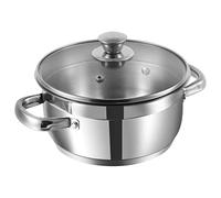 Nobel Stainless Steel Two Tone Casserole with Glass Vented Lid Heat Resistant Short Handles, Ideal for All Hobs. (18 cm Diameter - 2.0 Litre)