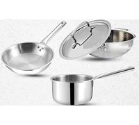 Nobel Triply Stainless Steel Cookware Set, 3 Pieces, Kadai with Lid 22 cm, Frypan 22 cm, Saucepan 16 cm, Gas and Induction Compatible