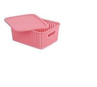 Nobel Vintage Plastics knit Style Multipurpose Rectangular Storage Basket, (28.5 x 21 x 13 cm, Pink)