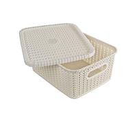 Nobel Vintage Plastics knit Style Multipurpose Rectangular Storage Basket, (36 x 30 x 13.5 cm, Ivory)