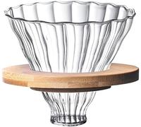 NobeOnbe Transparent Glass Coffee Dripper Coffee Filter Holder Coffee Filter Cone with Wooden Pad Coffee Funnel for Coffee Maker