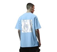 NOBERO Men's Cotton Graphic Print Oversized Fit T-Shirt, Scenic Route-Powder blue, XXL