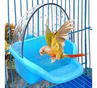 Nobgum Bird Bath Box Hanging Birdbath Toy Parakeet Caged Bathing Tubs Parrot Bath Tub Water Shower Food Feeder Holder Tray Bird Bath for Cage Accessory Small Birds Parrots Cockatiel Budgies