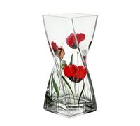 Nobile Glassware WILD POPPY Contemporary Square Twist Design Glass Flower Vase - Mouth Blown/Hand Decorated Glass - Red/Green - 20 cm, 2310-22