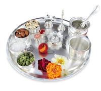 NOBILITY Silver Plated Pooja thali Set 12 Inch for Festival Ethnic Puja Thali Gift for Diwali, Home, Temple, Office, Wedding Gift