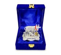 NOBILITY Small Kamdhenu Cow with Calf with Blue Gift Box Metal Statue Showpiece Decorative Item for Home Office Diwali Decoration Pooja Items Wedding Return Gifts