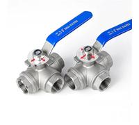NOBIRTBSA 3/8" 1/2" 3/4" 1" 1-1/2" 2" SS304 Stainless Steel Three-way Ball Valve T/L Type DN15 DN20 DN25 BSPT Female thread Ball Valves(3/4",L Type)