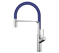 NOBIRTBSA Kitchen Sink Faucet for Bar Farmhouse Commercial, Black Kitchen Faucet, Pull Out Silver Single Handle Single Hole Mixer Tap, Sink Faucet, 360 Rotating Kitchen Faucets(Blu)