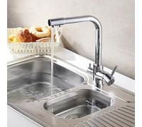 NOBIRTBSA Kitchen Sink Faucet for Bar Farmhouse Commercial, Chrome Brass Kitchen Faucet, Cold Hot Water Faucets Kitchen with Pure Water Faucet, Multifunctional Sink Faucet