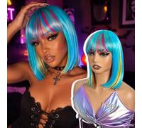 NOBLE 12 Inch Short Straight Bob Synthetic Wigs with Bangs Colorful Cosplay Bob Wig for Women Heat Resistant Synthetic Hair Wig for Halloween Party Costume Daily Use