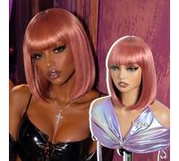 NOBLE 12 Inch Short Straight Bob Synthetic Wigs with Bangs Colorful Cosplay Bob Wig for Women Heat Resistant Synthetic Hair Wig for Halloween Party Costume Daily Use