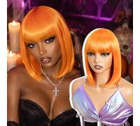 NOBLE 12 Inch Short Straight Bob Synthetic Wigs with Bangs Colorful Cosplay Bob Wig for Women Heat Resistant Synthetic Hair Wig for Halloween Party Costume Daily Use