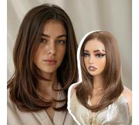 NOBLE 14Inch Pre-Plucked Lace Front Bob Wigs 13x3 HD Lace Front Wig Synthetic Light Brown Layered Bob Wigs with Curtain Bangs