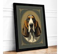 Noble Basset Hound Vintage Framed Wall Art Print A3 (42×29.7cm) Black, Wall Decor for Living Room, Bedroom, Office & Home, Ready to Hang, Art Gift
