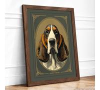Noble Basset Hound Vintage Framed Wall Art Print A3 (42×29.7cm) Walnut, Wall Decor for Living Room, Bedroom, Office & Home, Ready to Hang, Art Gift
