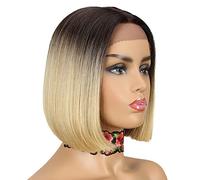 NOBLE Blonde Ombre Bob Wigs for Women Short Straight T Part HD Lace Front Wigs 150% Density Blunt Cut Bob Wig Heat Resistant Synthetic Ombre Blonde Bob Wigs for Daily Party Use 10 inches