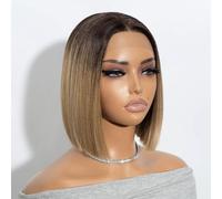 NOBLE Bob Wigs for Women Short T Part HD Lace Front Wigs Ombre Brown Blonde Synthetic Blunt Cut Bob Lace Front Wigs for Party and Daily Use 10 Inch