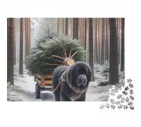 Noble Dog Pulling Cart 1000 Piece Jigsaw Puzzles Bear Pulling Christmas Tree for Adult Educational Game Beautiful Decoration Difficult Challenging Male And Female Birthday 38x26cm/1000pcs Gifts