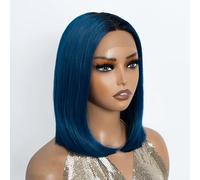 NOBLE Lace Front Wigs for Black Women Blue Bob Wigs for White Women Short T Part HD Lace Front Wig with Dark Roots Synthetic Ombre Bob Wig for Party and Daily Cosplay Use Womens Wigs