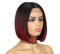 NOBLE Lace Front Wigs for Women Burgundy Red Bob Wigs for Women 10 inches Short Blunt Cut Ombre Bob Wigs Realistic Synthetic Wig for Party and Daily Use