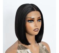 NOBLE Lace Front Wigs for Women Dark Brown Bob Wigs for Women Resistant Synthetic Wig 10 inchs Short Straight Wig for Party Daily Use