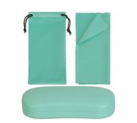 Noble Large Hard Shell Eyeglass Case Holder + Pouch For Glasses And Sunglasses Unisex + Microfiber Cloth, Mint Green, One size