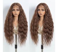 NOBLE Long Wavy Lace Front Wig 30 Inch Ginger Orange Lace Wig for Women Middle Part Synthetic Lace Front Wig Heat Resistant Fiber Wigs for Daily Party Use