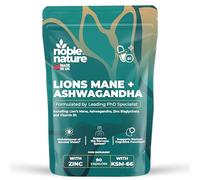 Noble Nature 267mg Lions Mane + 250mg Ashwagandha KSM 66 4-in-1 Formula - with 10mg Zinc Bisglycinate and 1mg Vitamin B1 Capsule Supplement - Adaptogens for Calm Brain, Stress, Mood, & Health (90)