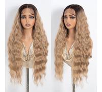 NOBLE Ombre Brown Lace Wig for Women Long Wavy Lace Front Wig 30-Inch Middle Part Natural Hairline Synthetic Lace Wavy Curly Heat Resistant Fiber Wigs