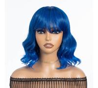 NOBLE Ombre Wine Red Short Wavy Wig with Bangs for Women Synthetic Short Curly Wave Wigs Heat Resistant Fiber Hair Wigs for Daily.
