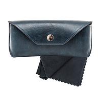 Noble Pack Large PU Leather Glasses Case Holder with Microfiber Cleaning Cloth - Premium Eye Glass Carry Case for Protection - Perfect for Eyeglasses and Sunglasses (Blue)