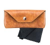Noble Pack Large PU Leather Glasses Case Holder with Microfiber Cleaning Cloth - Premium Eye Glass Carry Case for Protection - Perfect for Eyeglasses and Sunglasses (Brown)