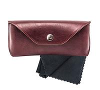 Noble Pack Large PU Leather Glasses Case Holder with Microfiber Cleaning Cloth - Premium Eye Glass Carry Case for Protection - Perfect for Eyeglasses and Sunglasses (Burgundy)