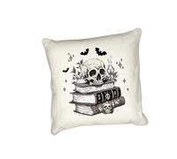 Noble & Page Halloween Hand-Printed Cushion Covers Range - Skull and Books - Hand Printed in the UK | Autumn Halloween Fall décor