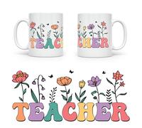 Noble & Page Hand Printed Teacher Mug Gift - Bold Flowers - Beautiful Glossy Printed Mug - Thank You | End of Term | Appreciation