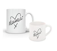 Noble & Page Mama & Mini Mug Set - 11oz Ceramic Mama Mug & 6oz Polymer Mini Mug - Black Script