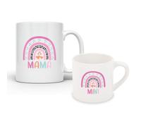 Noble & Page Mama & Mini Mug Set - 11oz Ceramic Mama Mug & 6oz Polymer Mini Mug - Pink Rainbow