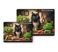 Noble & Page - Tempered Glass Cutting Board - 285x200mm Textured Chopping Board - Fluffy Black Kitchen Cat