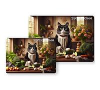 Noble & Page - Tempered Glass Cutting Board - 390x290mm Gloss Chopping Board - Black and White Kitchen Cat
