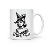 Noble & Page Vintage Halloween Mug - Resting Witch face - Black & White - Hand Printed Vintage Inspired Design - Beautiful Glossy Printed Mug