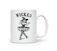 Noble & Page Vintage Halloween Mug - Wicked - Black & White - Hand Printed Vintage Inspired Design - Beautiful Glossy Printed Mug